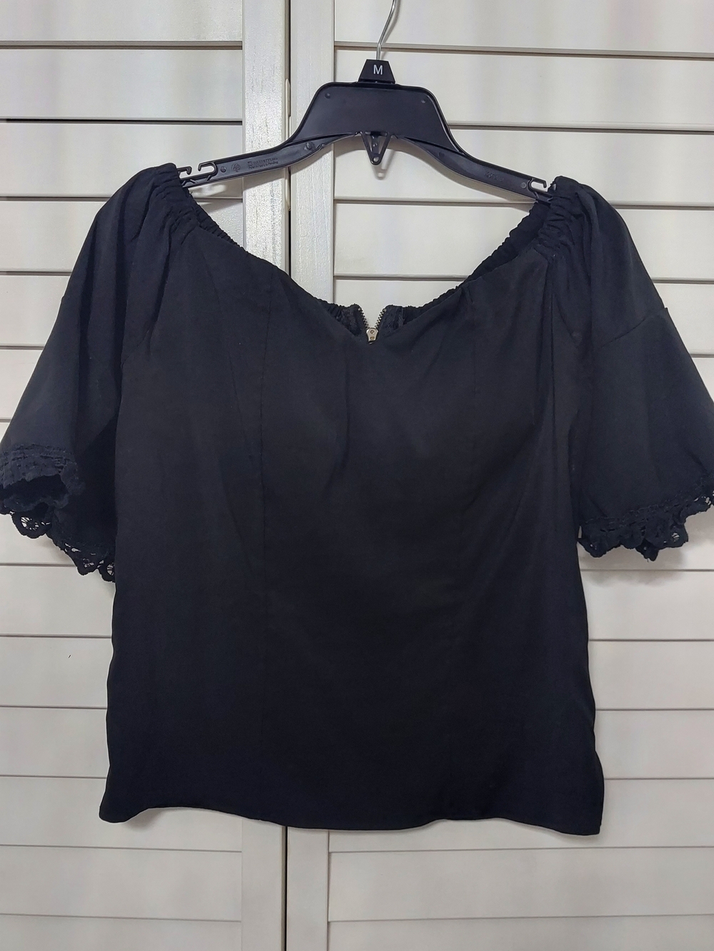 Black Off-Shoulder Lace Sleeve Women’s Top